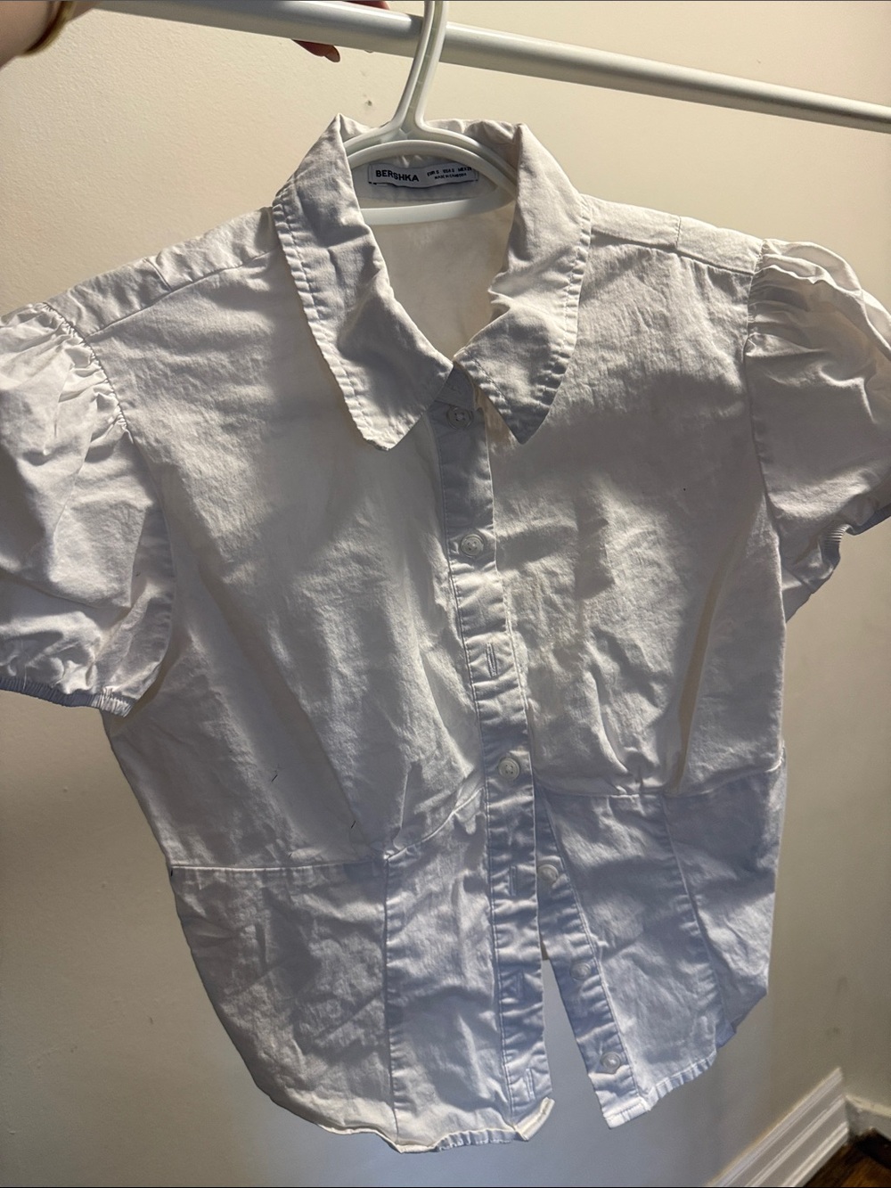 Bershka White Short Sleeve Button-Down Shirt